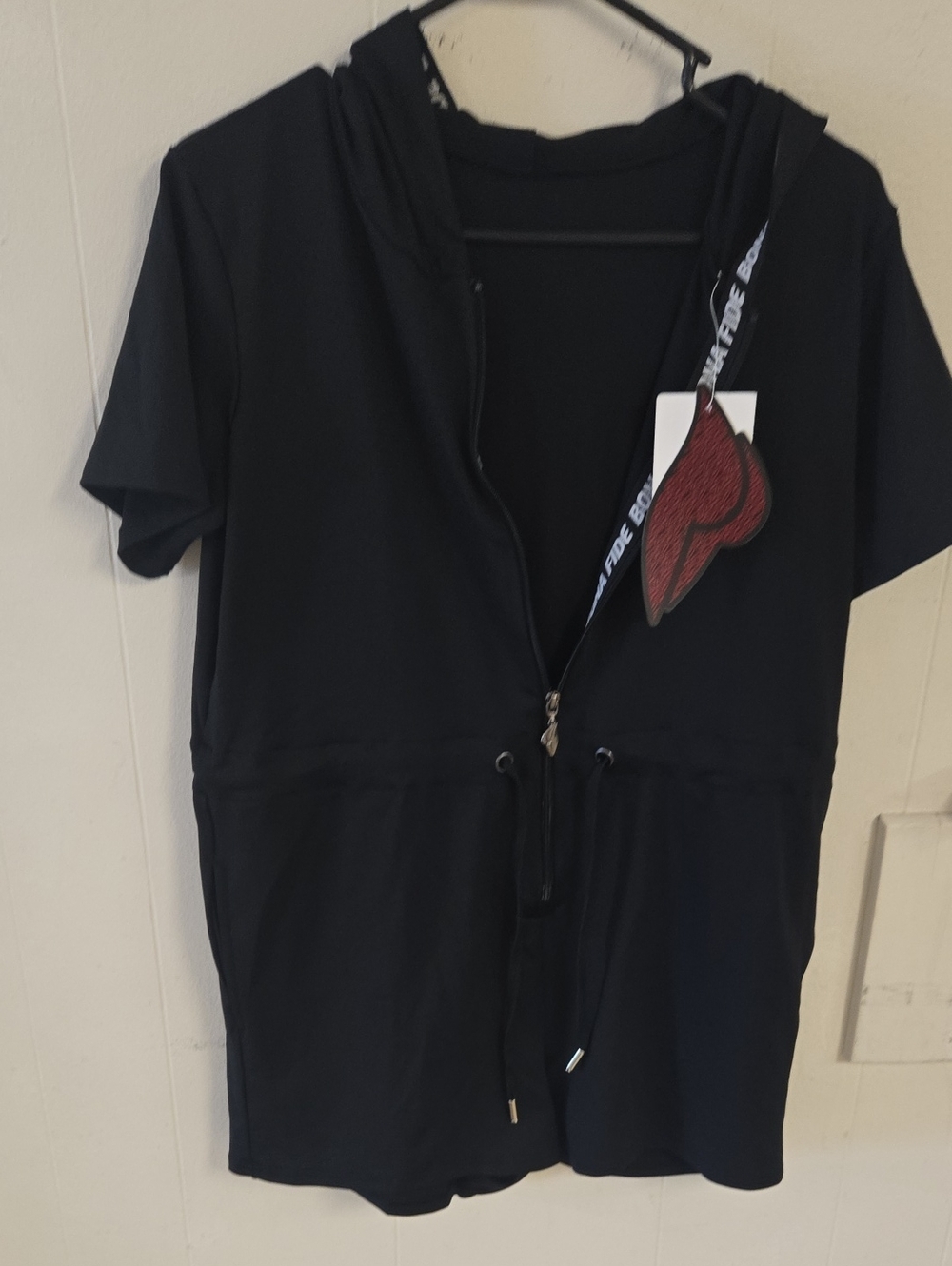 Black Short-Sleeve Zip-Front Romper Jumpsuit